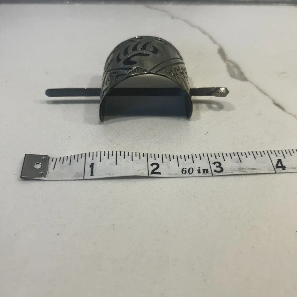 Leander Nezzie (LN) Native American silver hair pin cuff barrette Vintage Navajo